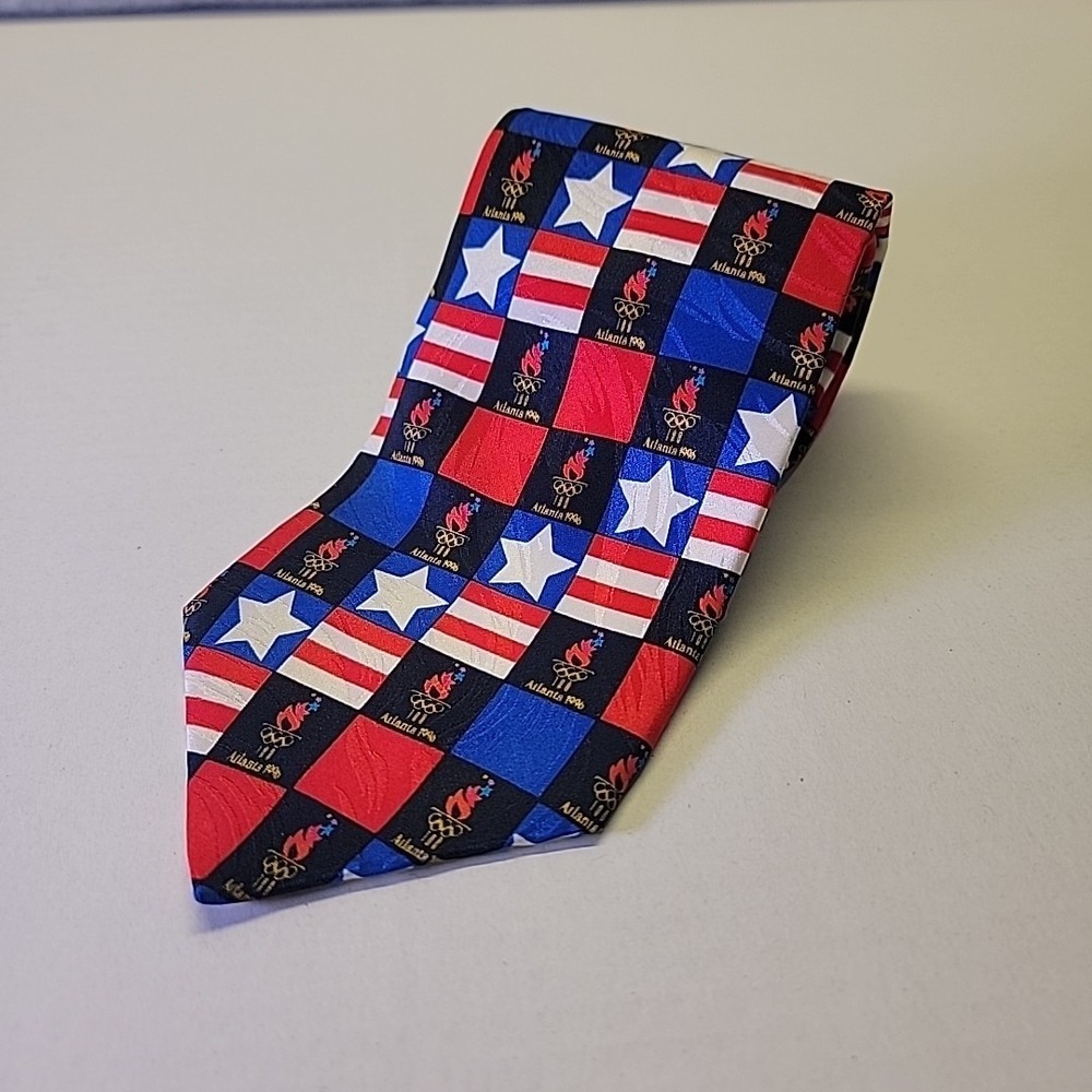 Olympic Games Necktie Atlanta 1996‎ USA Flag Torch Patriotic Novelty